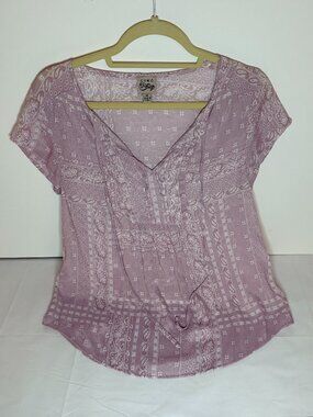 Como Vintage Women's S Semi Sheer Short SLV Lavender Paisley Blouse Top Size M